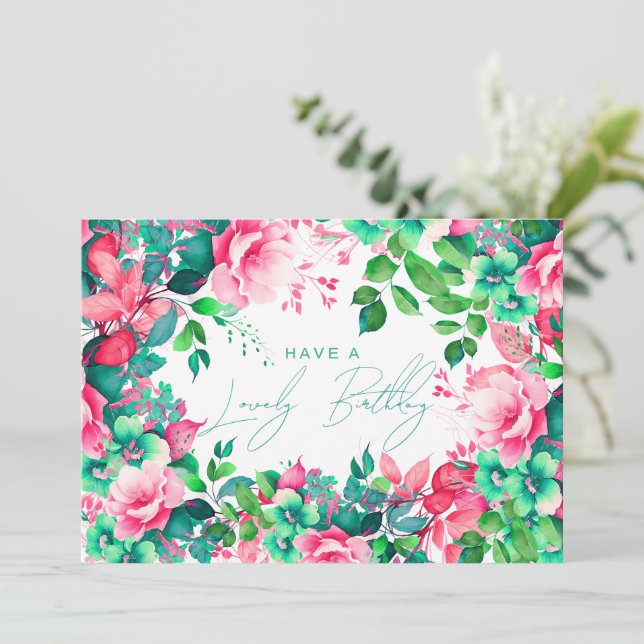 Happy Birthday Spring Summer Garden Floral Card (Standing Front)