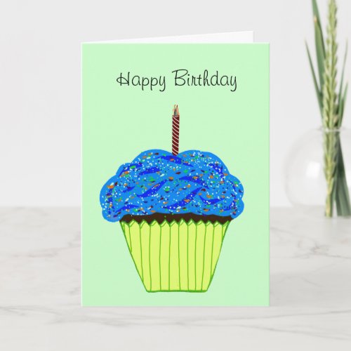 Happy Birthday Sprinkled Blue Cupcake Card