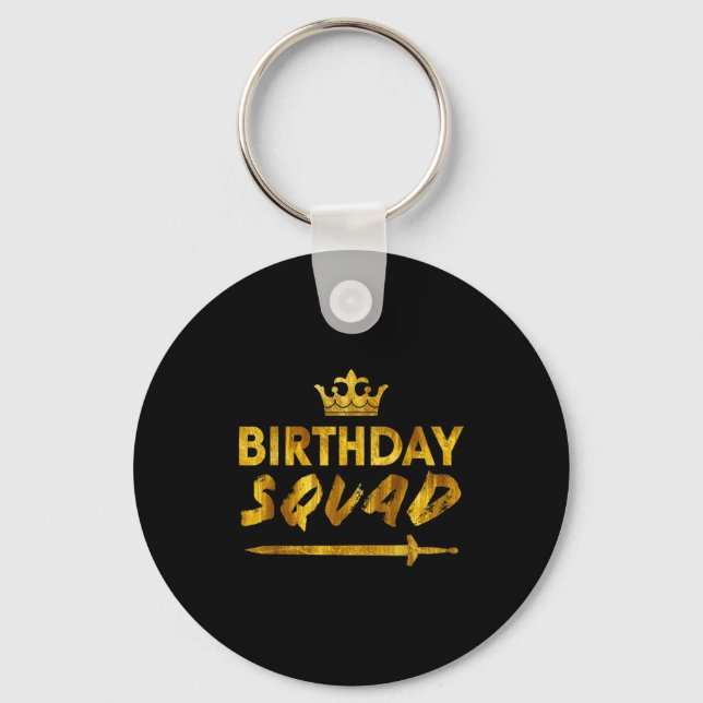 Happy Birthday Squad King Crown Sword Party Golden Keychain (Front)