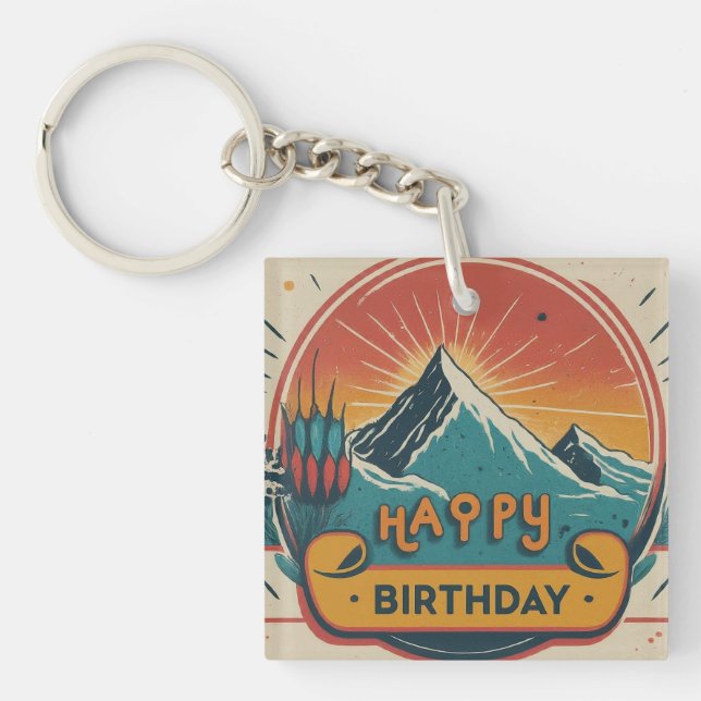 Happy Birthday Square Keychain (Front)