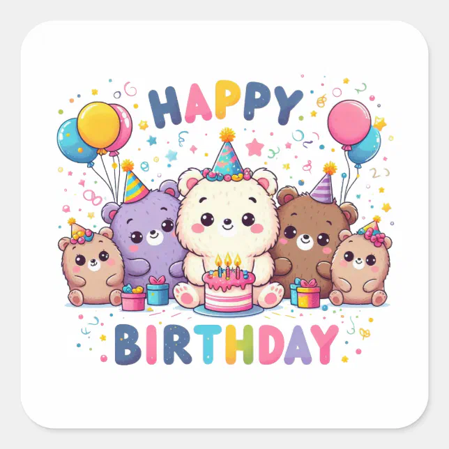 Happy Birthday Square Sticker | Zazzle