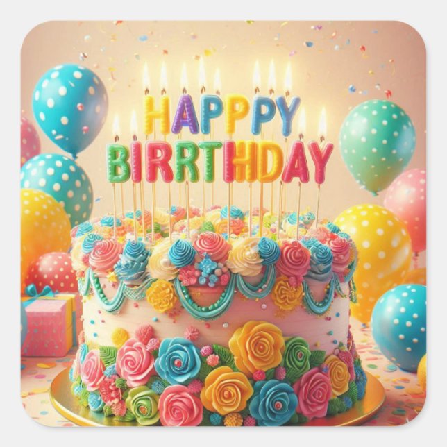 Happy Birthday Square Sticker (Front)