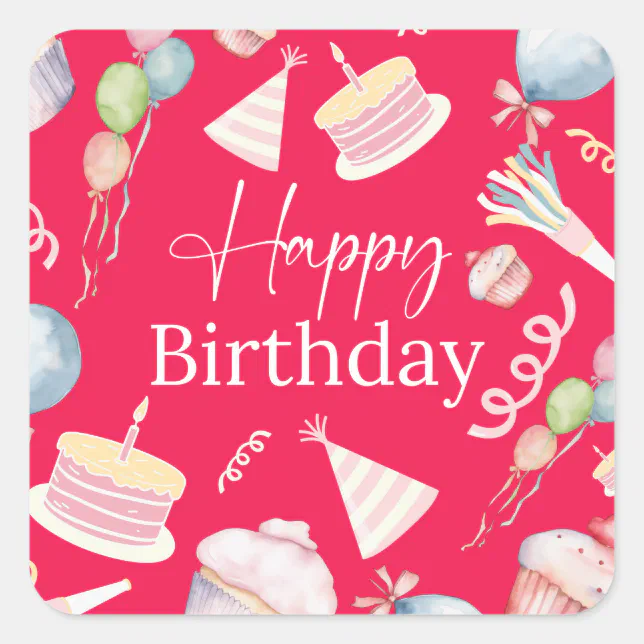 Happy Birthday Square Sticker | Zazzle