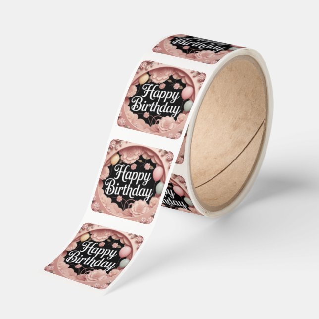 Happy Birthday Square Sticker (Roll)