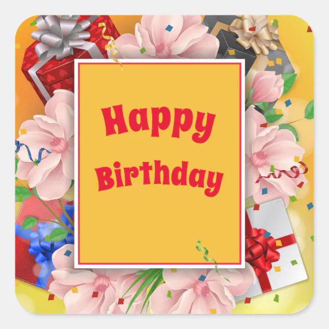 Happy Birthday Square Sticker | Zazzle