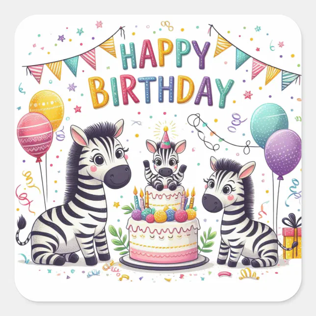 Happy Birthday Square Sticker | Zazzle