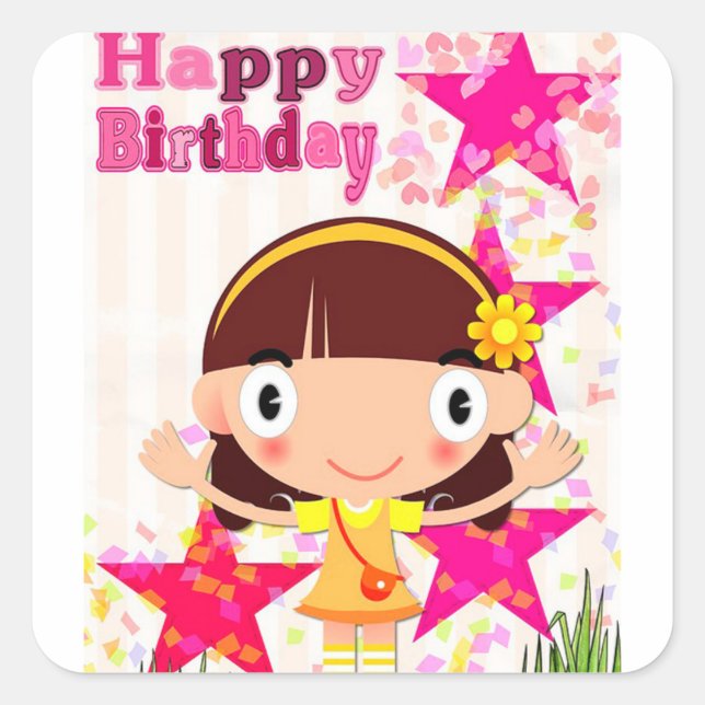 Happy Birthday Square Sticker (Front)