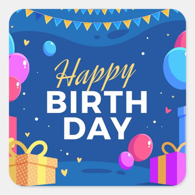 Happy Birthday Square Sticker (Front)