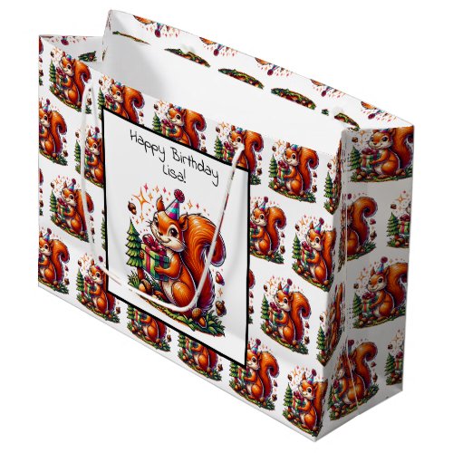 Happy Birthday Squirrel Cute Cartoon Large Gift Bag