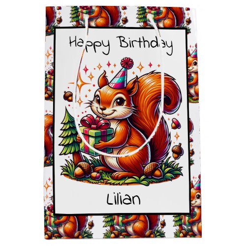 Happy Birthday Squirrel Cute Cartoon Medium Gift Bag