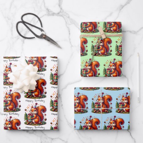 Happy Birthday Squirrel Cute Cartoon Wrapping Paper Sheets
