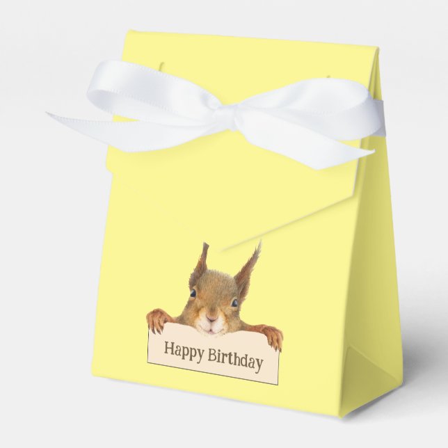 Happy Birthday Squirrel Holding Custom Sign Favor Boxes (Front Side)