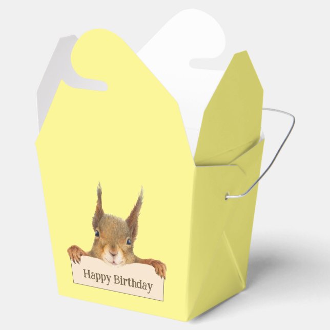 Happy Birthday Squirrel Holding Custom Sign Favor Boxes (Opened)