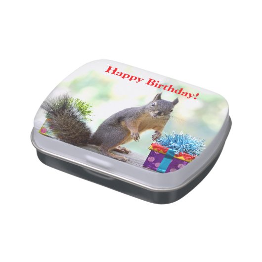 Happy Birthday Squirrel Jelly Belly Candy Tin (Side)
