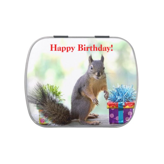 Happy Birthday Squirrel Jelly Belly Candy Tin (Top)