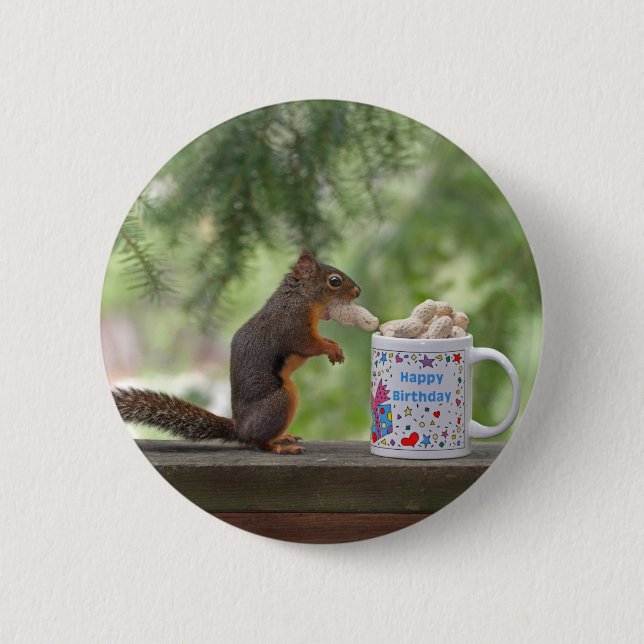 Happy Birthday Squirrel Pinback Button (Front)