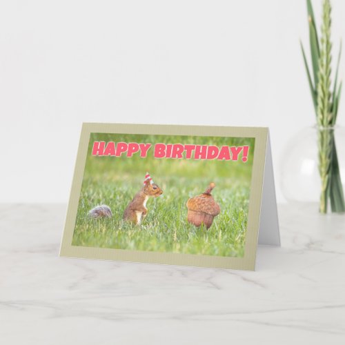 Happy Birthday Squirrel With Big Acorn Humor Holiday Card