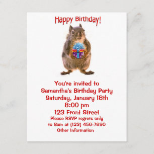 Happy Birthday Squirrel with Present Invitation