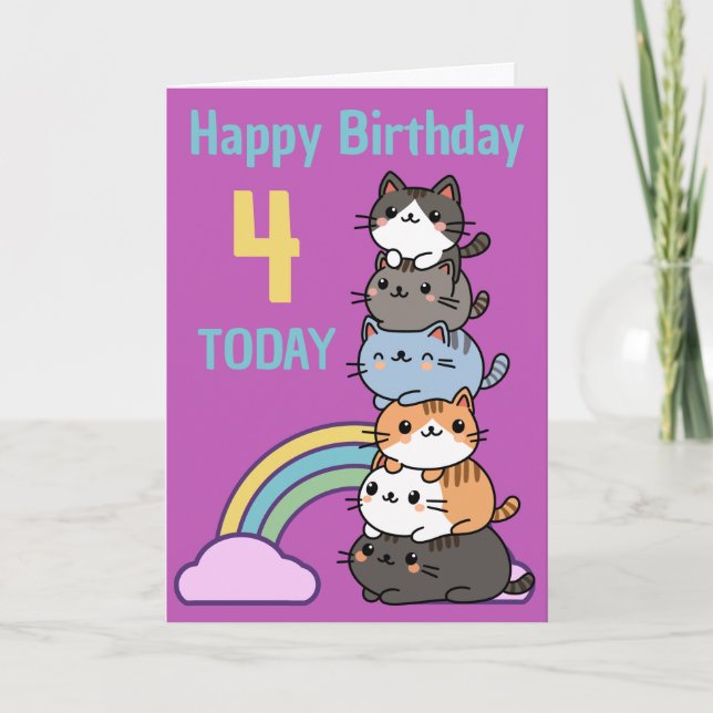 Happy Birthday Stack Of Cats With Age Card (Front)