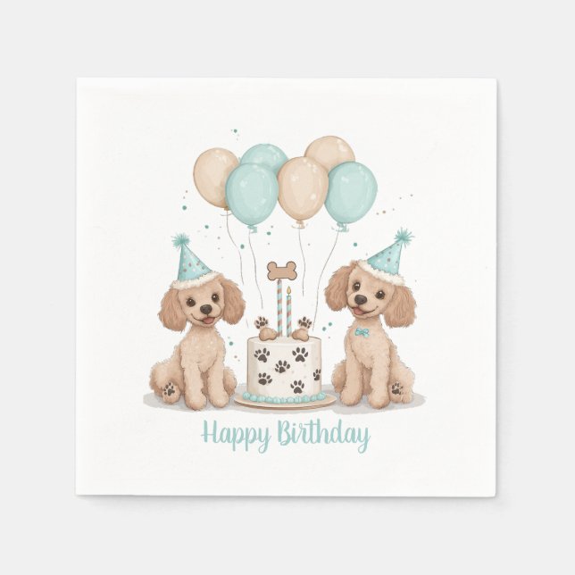 Happy Birthday Standard Poodle Dogs Napkins (Front)