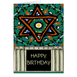 Happy Birthday, Star of David, Tile Red Green Cards