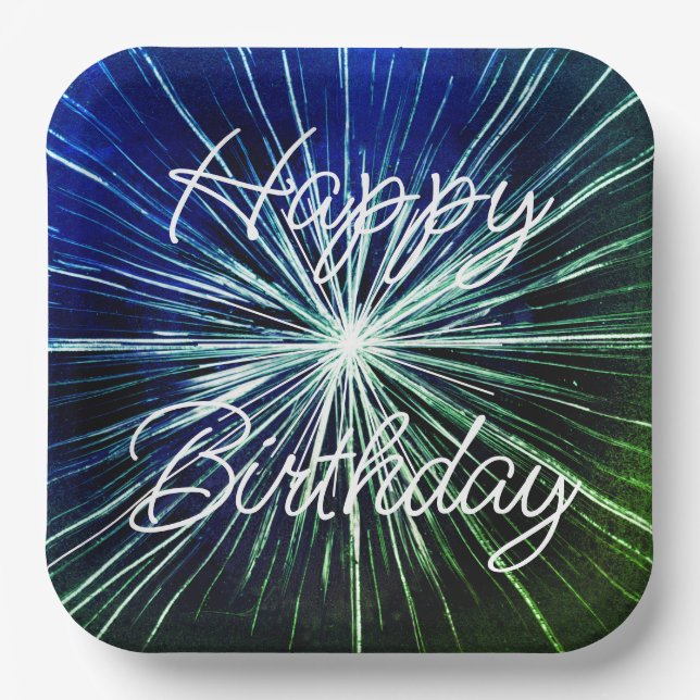 Happy Birthday Starburst Paper Plates (Front)