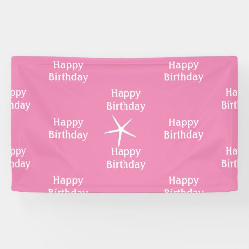 Happy Birthday Starfish Nautical Pink Cute Girly Banner