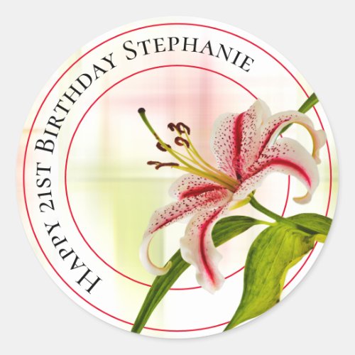 Happy Birthday Stargazer Lily Floral Photography Classic Round Sticker