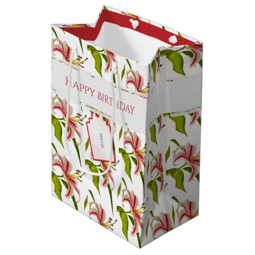 Happy Birthday Stargazer Lily Photo Pattern Medium Gift Bag