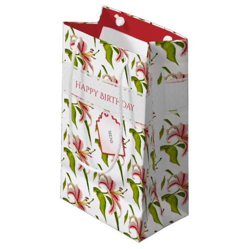 Happy Birthday Stargazer Lily Photo Pattern Small Gift Bag