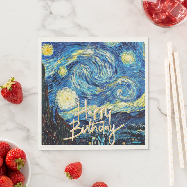 Happy Birthday, Starry Night fine art, Napkins (Insitu)