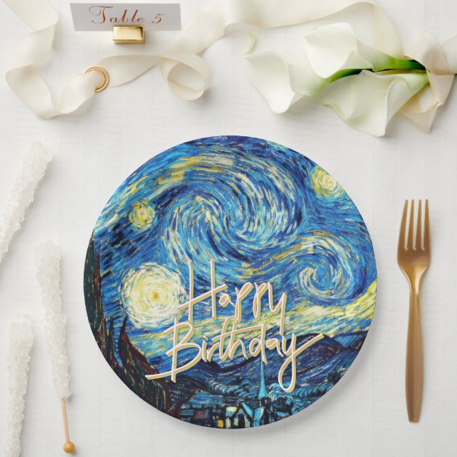 Happy Birthday, Starry Night fine art, Paper Plates (Wedding)