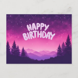 Happy Birthday Starry Night, Mountains, Forest Postcard