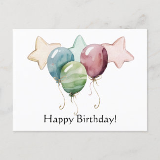 Happy Birthday Stars and Balloons Postcard
