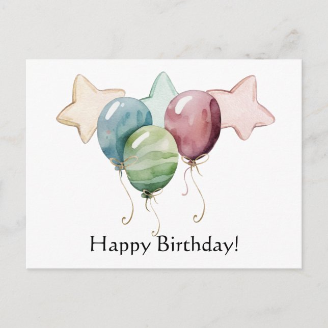 Happy Birthday Stars and Balloons Postcard (Front)