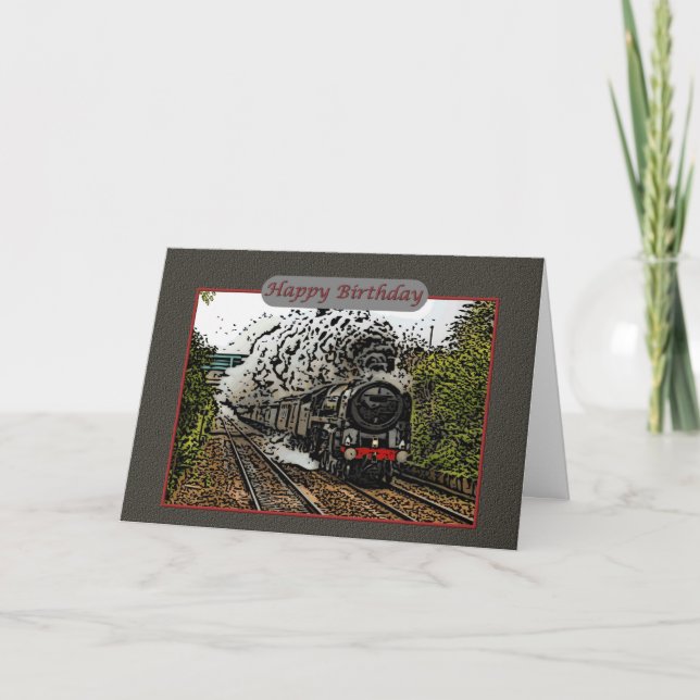 Happy Birthday Steam Engine Illustration Card (Front)
