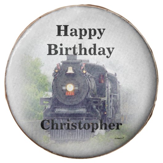 Happy birthday  steam train chocolate dipped oreo (Front)