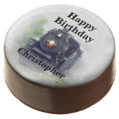 Happy birthday  steam train chocolate dipped oreo (Angled)