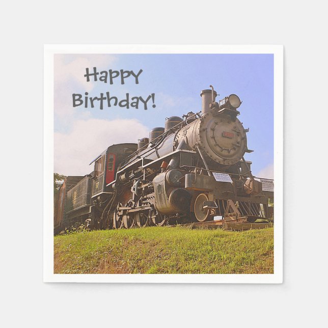 Happy Birthday Steam Train Paper Napkins (Front)