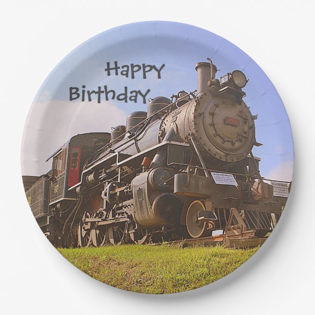 Happy Birthday Steam Train Paper Plates (Front)