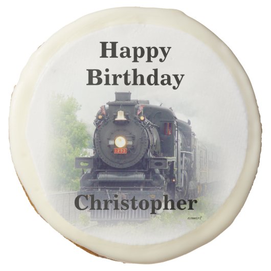 Happy birthday  steam train sugar cookie (Front)
