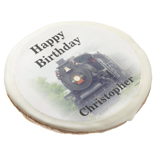 Happy birthday  steam train sugar cookie (Angled)