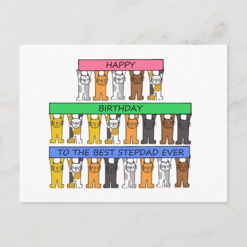 Happy Birthday Stepdad Cartoon Cats Postcard