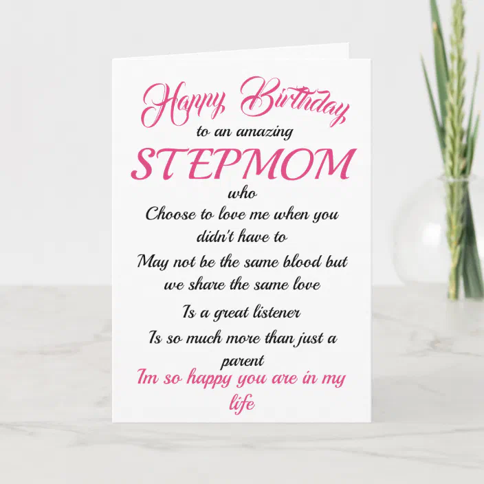 Happy Birthday Stepmom Quotes Happy Birthday Stepmom Black Pink Typography Card | Zazzle.com