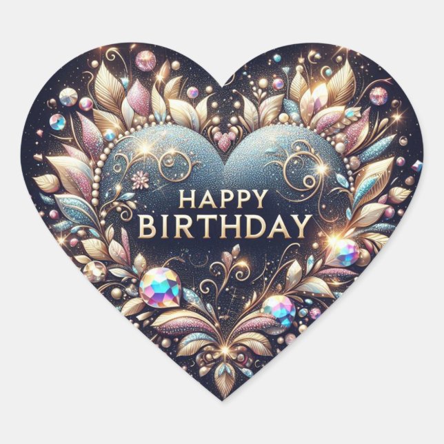Happy birthday sticker: heart shape  sticker (Front)