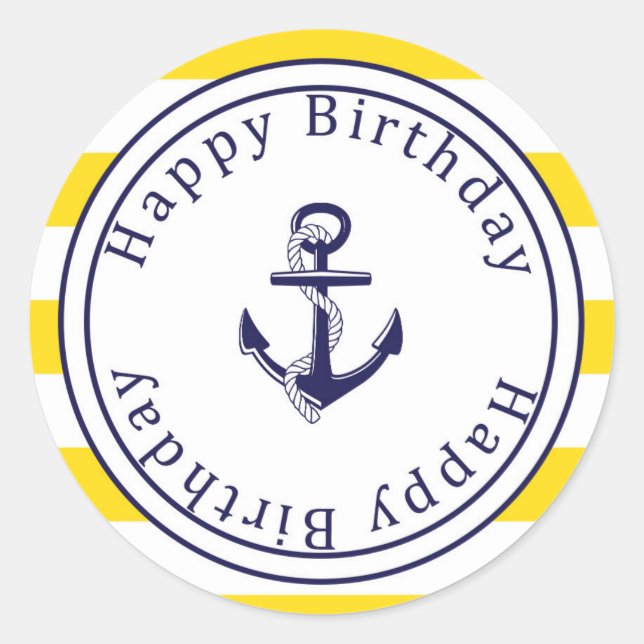 Happy Birthday sticker - Nautical Yellow - Navy (Front)