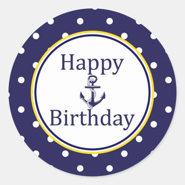 Happy Birthday sticker - Nautical Yellow - Navy (Front)