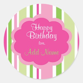 Happy Birthday Sticker  Pink And Green by jgh96sbc at Zazzle