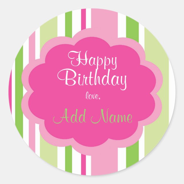 Happy Birthday Sticker  Pink and Green (Front)
