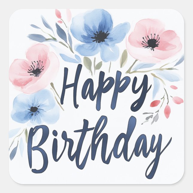 Happy Birthday Sticker - type flowers (Front)